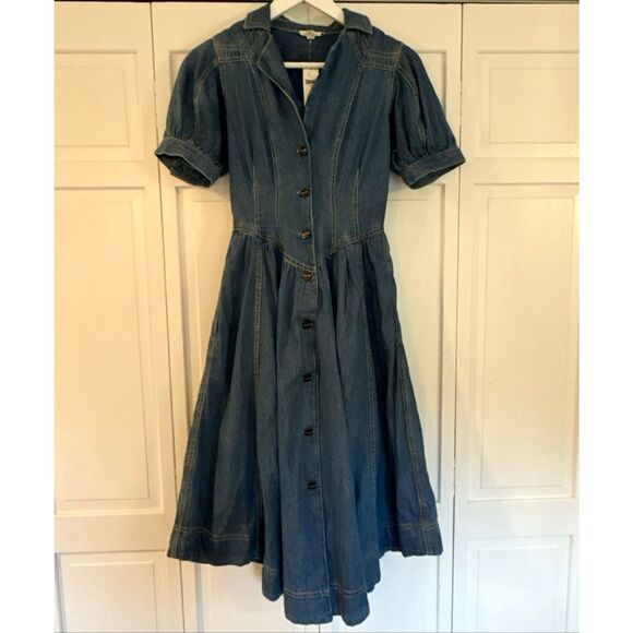 Anthropologie Pilcro NWT denim puff sleeve aline dress size 6/xs - Picture 16 of 16